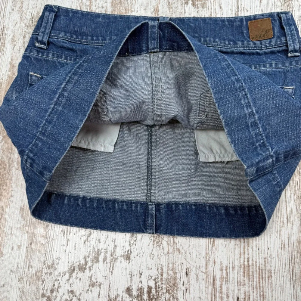 VTG American Eagle Denim Mini Skirt Low Rise Cotton Sz 0 Y2K Coquette Micro